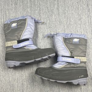 Sorel Flurry Kids Winter Boots Size 7 Youth Women 8.5 9 Grey Purple Waterproof